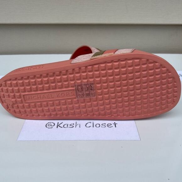 Michael Kors Brandy Metallic Striped Logo Slide Sandal Sherbert - Picture 5 of 6